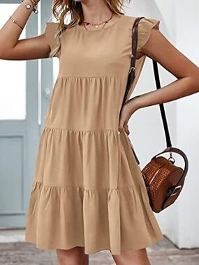 New Size S KIRUNDO Women's Summer Dresses Sleeveless Ruffle Sleeve Round Neck